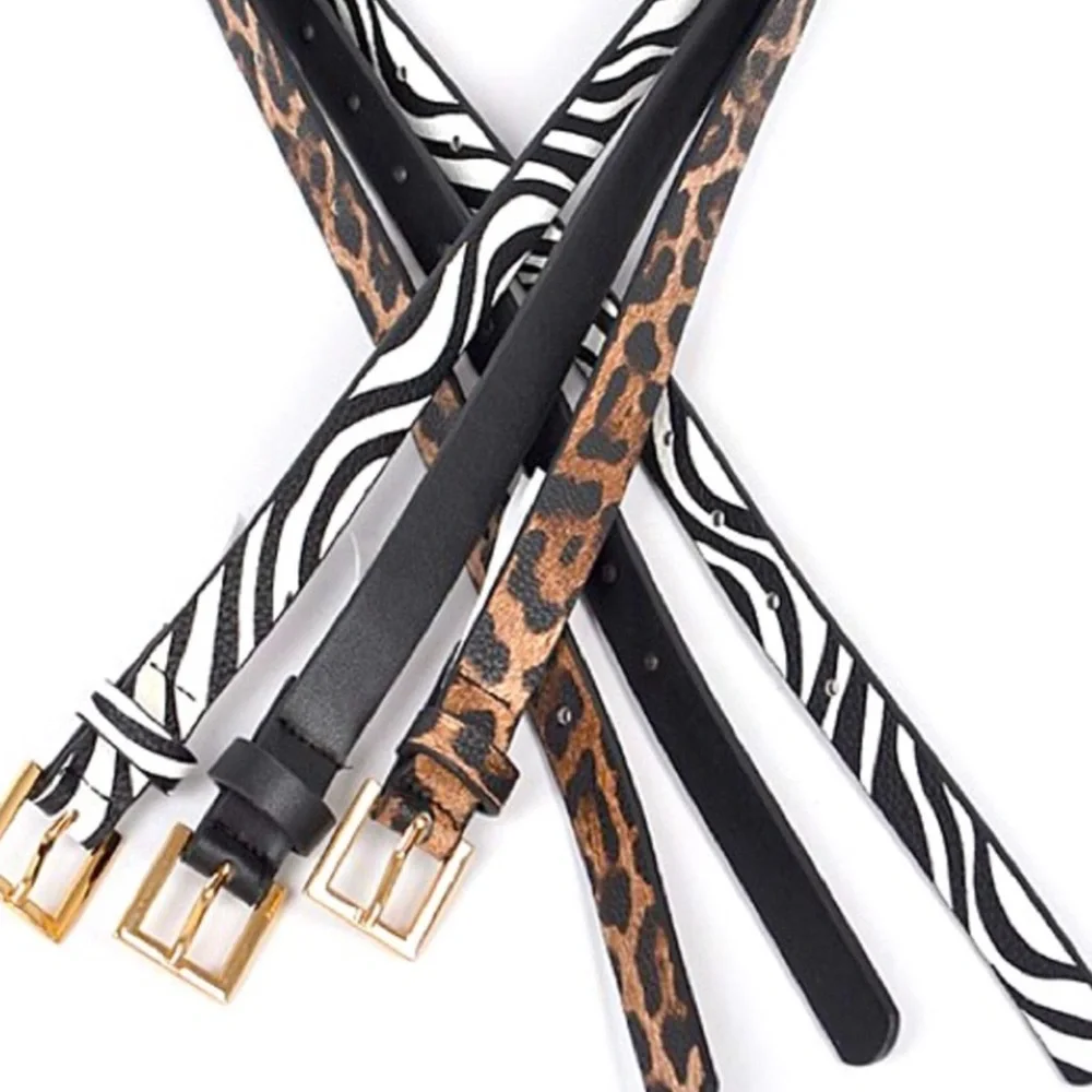 3 PC Leather Animal Print Skinny Belt Statement Set